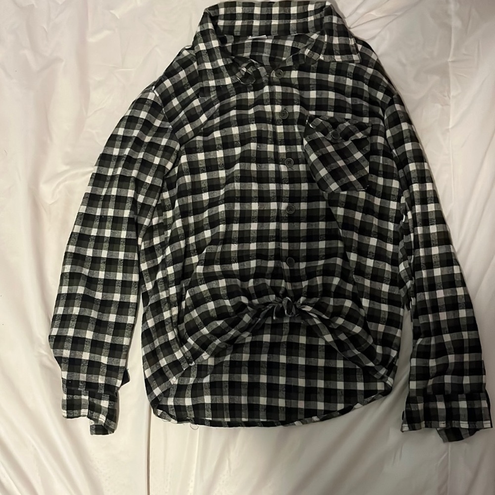 Green, black, and brown flannel mens shirt